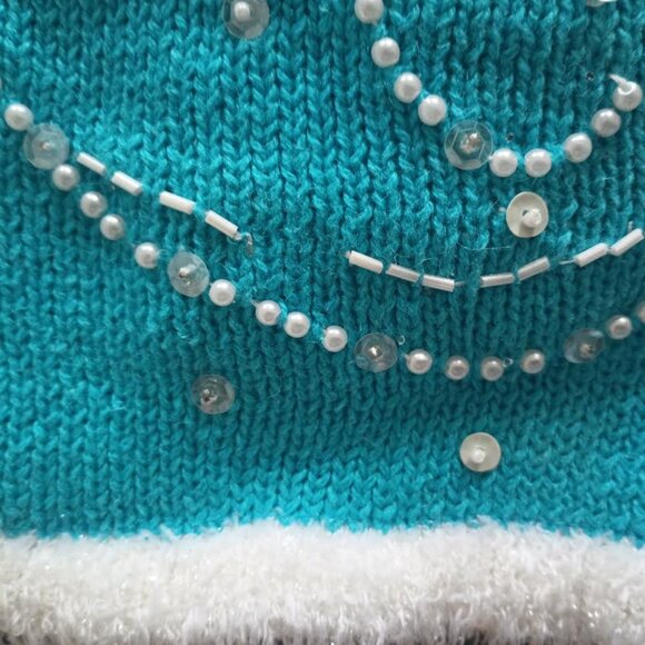 QUACKER FACTORY WOMEN'S LIGHT UP CHRISTMAS SWEATER TURQUOISE WHITE SNOWMAN LARGE - Picture 6 of 6